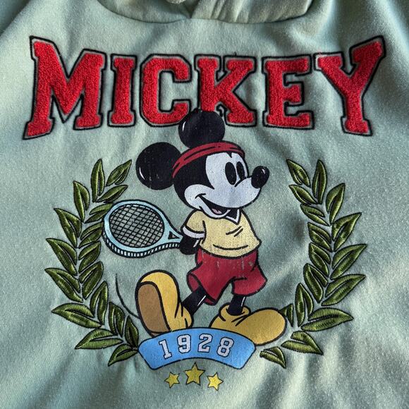 Disney Mickey Mouse Hoodie Mens Medium Sage Green Tennis Graphic 1928 Pullover - Picture 3 of 8